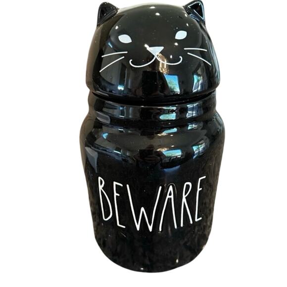 Beware Halloween Canister with black cat - Picture 1 of 5